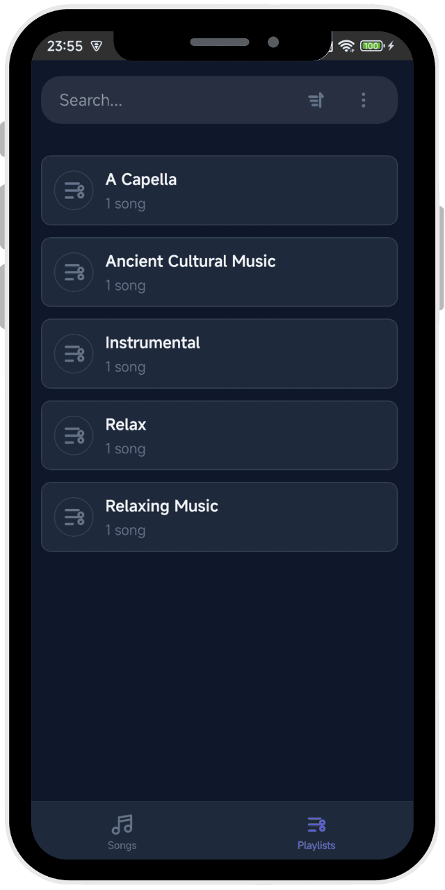 Playlists view in the Android app